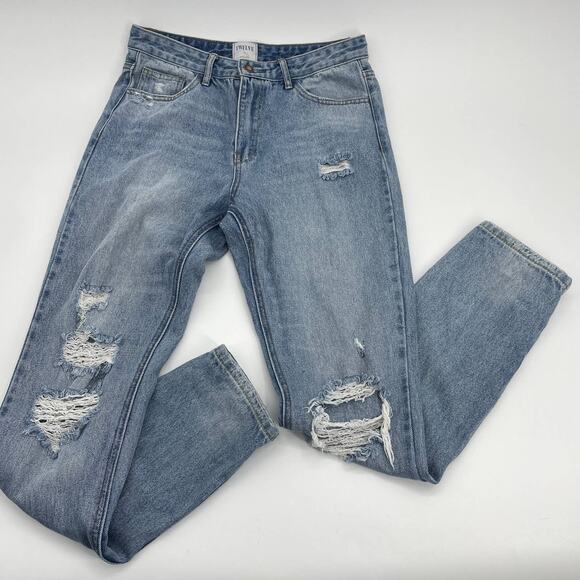 TWELVE by ONTWELFTH Womens Jeans Distressed Size 28 Tapered High Waist Y2K Taper - Picture 1 of 9
